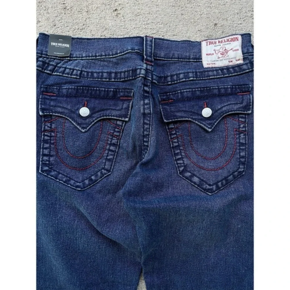 True Religion Geno Big T Flap Relaxed Slim Jeans Mens 36x30 Dark Wash Blue Denim